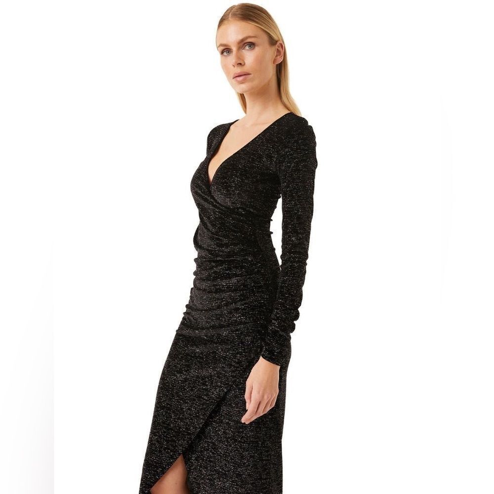 NWT Misa Los Angeles Black Sequin Long Sleeve midi dress size large